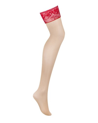 Obsessive Lacelove stockings - сексуальні панчохи з мереживом, XL/XXL (червоний) - купити в Києві, Україні